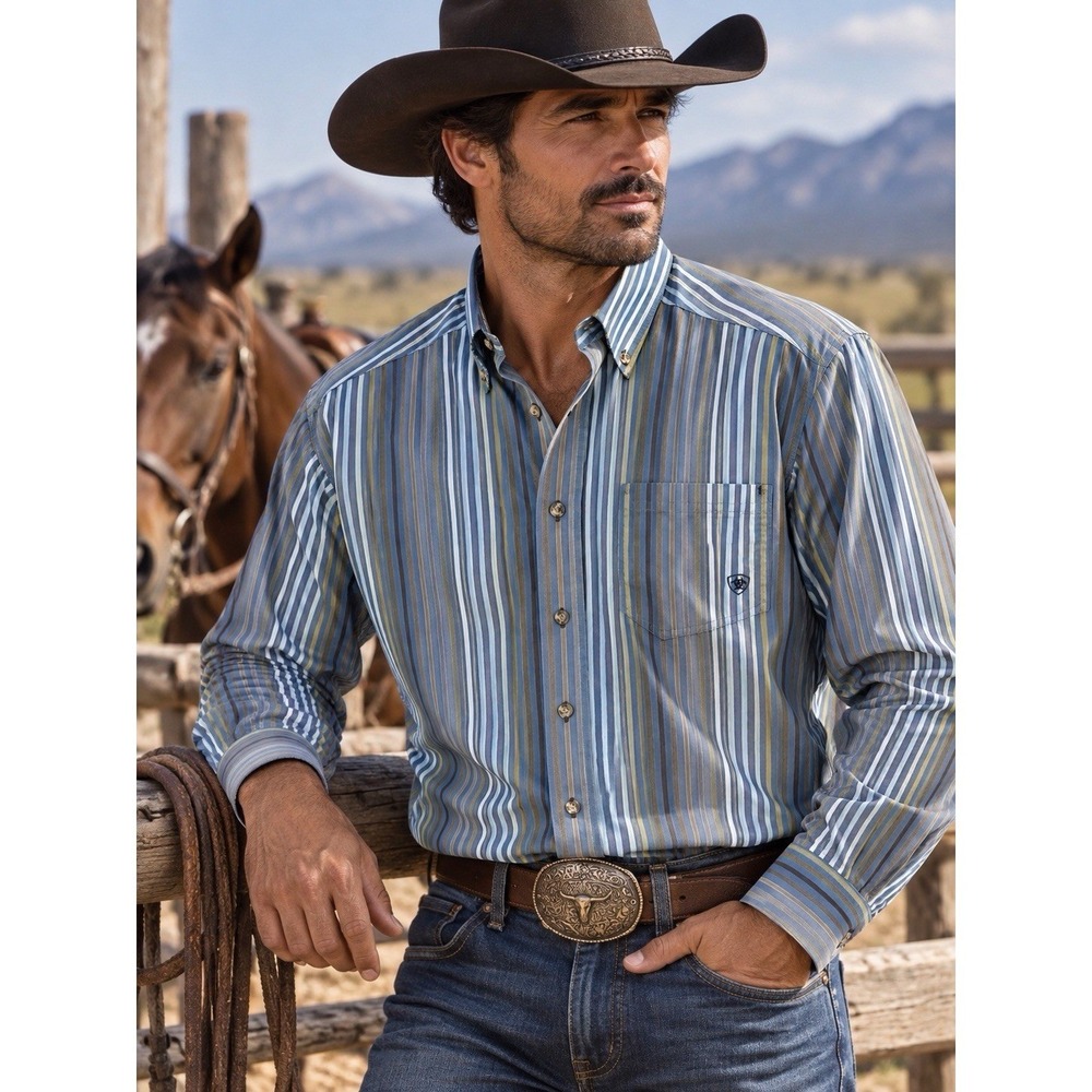 Ariat Pro Series Long Sleeve Button Up Western Shirt Men's L Multicolor Striped